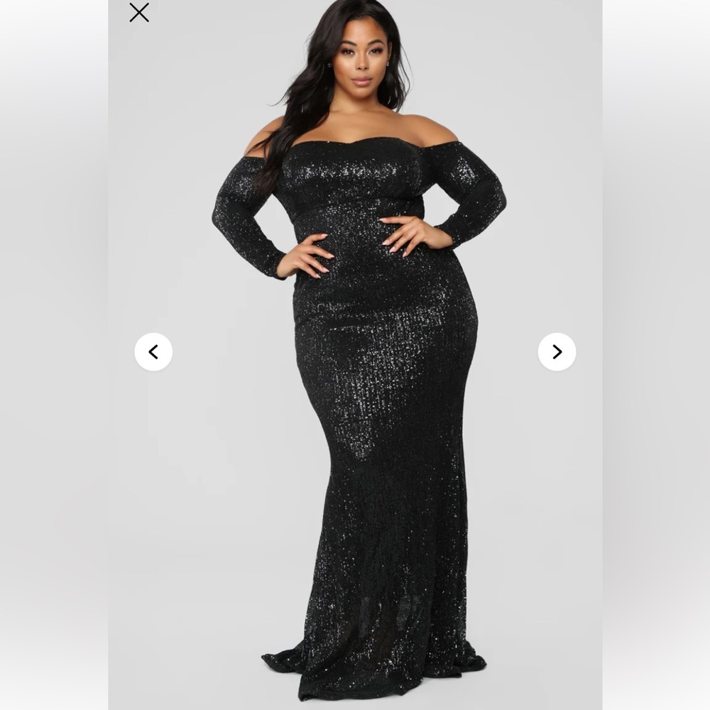 Black Fashion Nova Sequin Off-Shoulder Gown